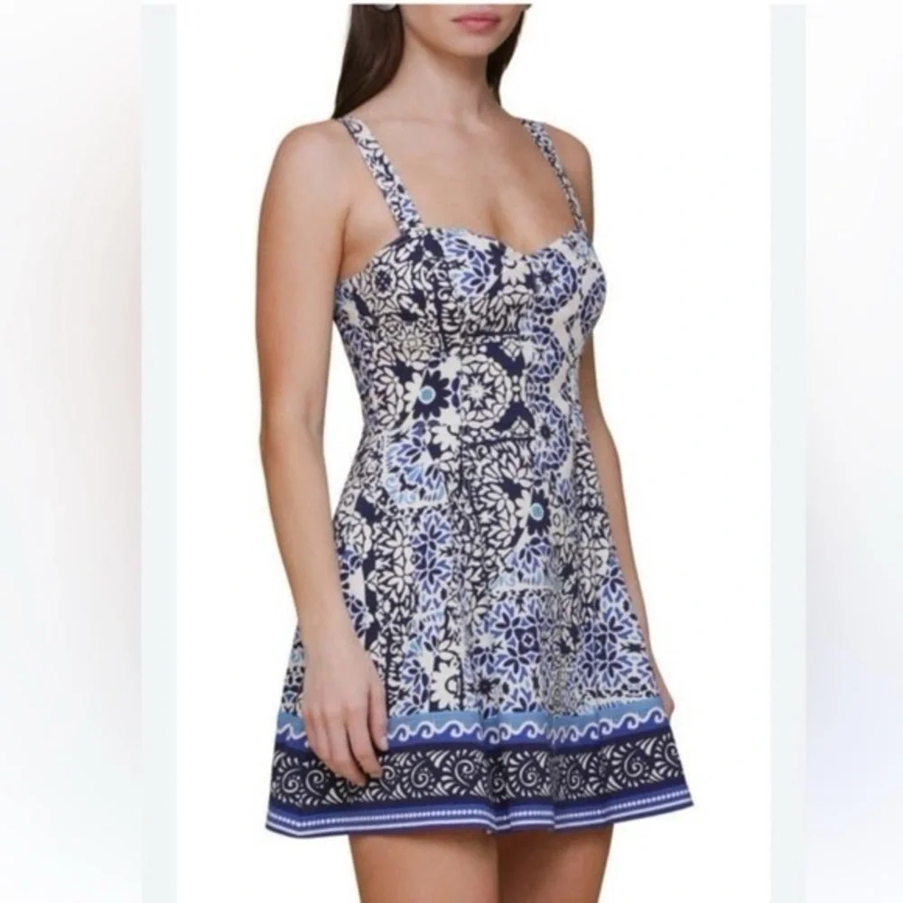 Avec Les Filles Sweetheart Neck Mini Sundress in Blue and White size 8 - Picture 10 of 13